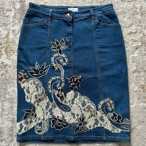 Monroe & Main Womens Embroidered Cotton Blend Denim Pencil Skirt -‎ Small